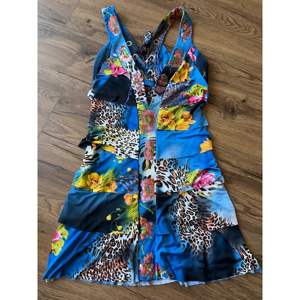 Vintage Seam y2k Swim‎ Dress ruffles leopard lace back